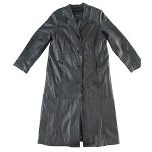 Centigrade Leather Trench Coat Long Black Dupont Thermolite Zip Out Lining Large